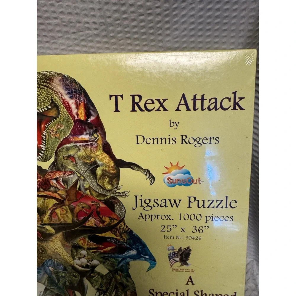 SunsOut Puzzle 1000 Pieces Shaped T-Rex Attack New Factory Sealed  25 x 26 inch